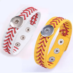 "Sports Leather Bracelet with Snap Button - Football, Baseball & Basketball"(1pc)