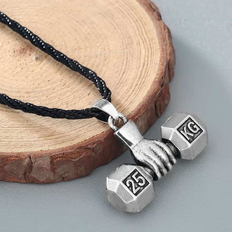 Weight lifting Dumbbell Pendant Adjustable Rope Necklace for Men and Women