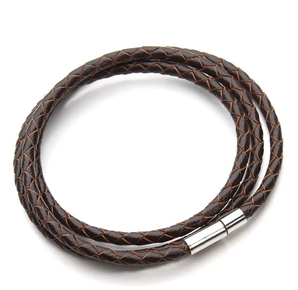 Stylish and Versatile: 3 Layer Genuine Braided Leather Bracelet with Magnetic Clasp (1pc)