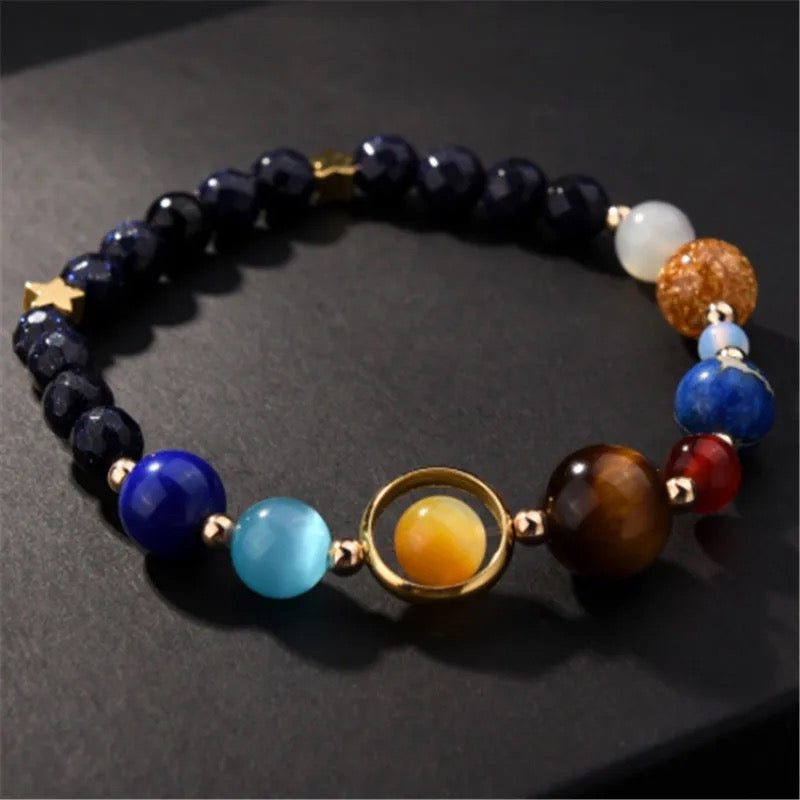 "Cosmic Harmony: Universe Planets Beads Bracelet - Adjustable Solar System Energy Bracelet for Women or Men"