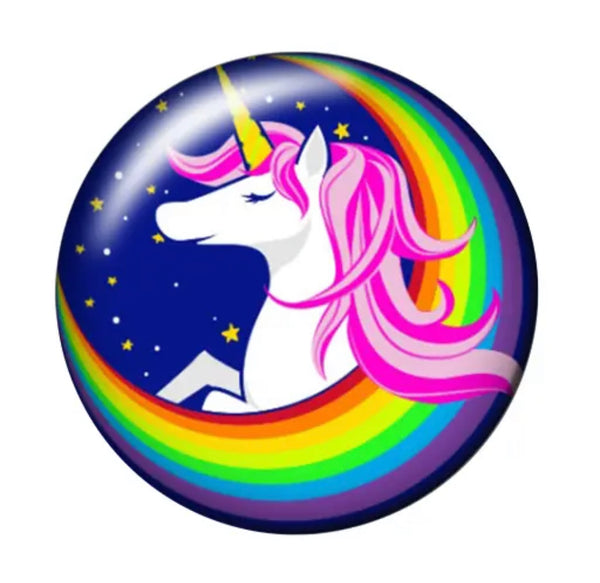 "Cheerful Whimsy: 18mm Cartoon Unicorn Photo Snap Button for Snap Jewelry Collection"