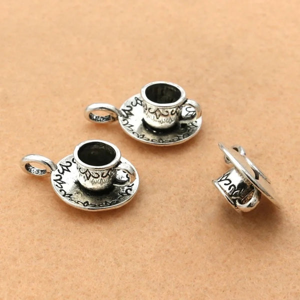 "Coffee Cup on Plate Charm - Whimsical Brew Delight" Single Charm Included"