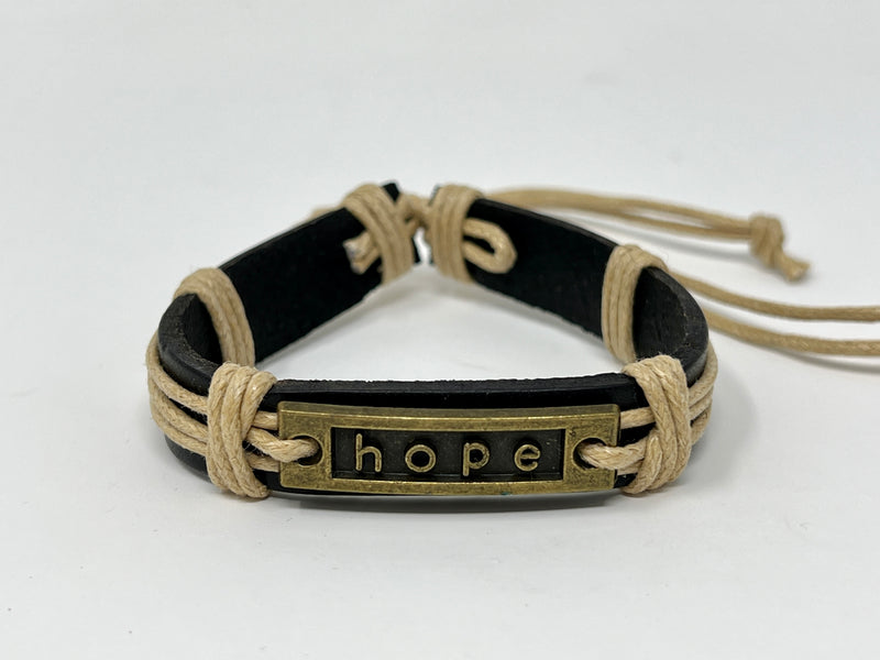 "Genuine Leather Adjustable Bracelet with Hope Plate"(1pc)