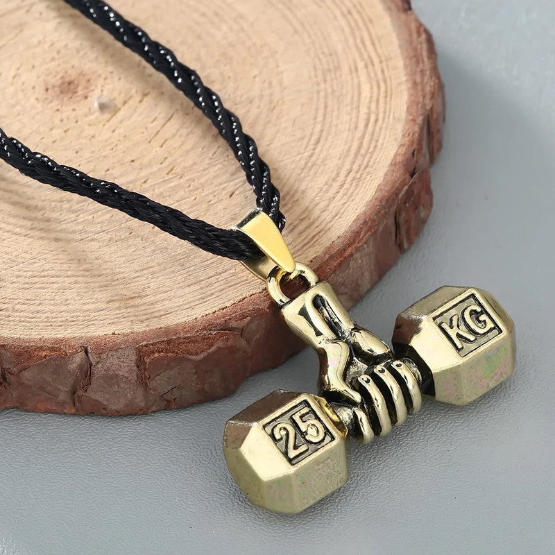 Weight lifting Dumbbell Pendant Adjustable Rope Necklace for Men and Women