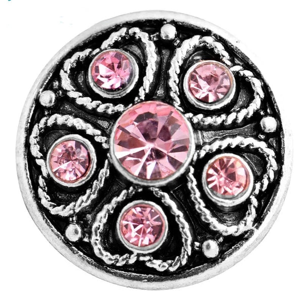 "Heart's Delight: 18mm Multi-Heart Rhinestone Snap Button - Exquisite Beauty in a Kaleidoscope of Colors"