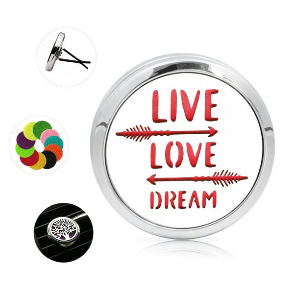 LIVE. LOVE. DREAM Stainless Steel Essential Oil Car Diffuser-Aromatherapy