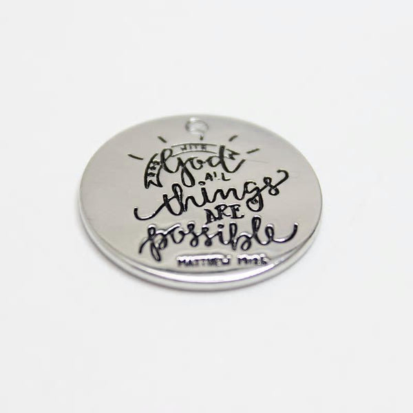 With God all things are possible charm, Stainless Steel