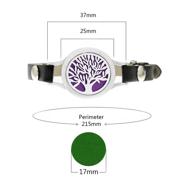 "TREE OF LIFE" Aromatherapy Essential Oil Leather Diffuser Locket Bracelet - 316L Stainless Steel
