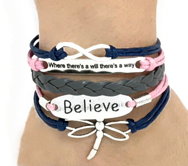 Blue/Light Pink Multi Layer Bracelet (Believe)