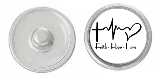 "Faith Hope Love: Cross and Heartbeat Snap Button"- 18MM