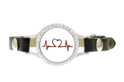 "HEARTBEAT" Aromatherapy Essential Oil Leather Diffuser Locket Bracelet - 316L Stainless Steel
