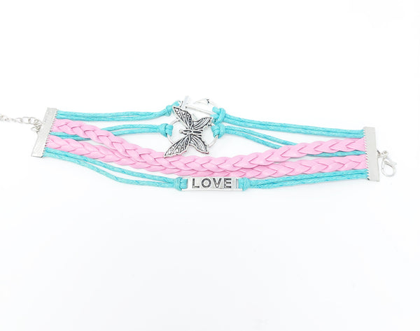 Pink/Blue Multi Layer Bracelet - Butterfly - Love