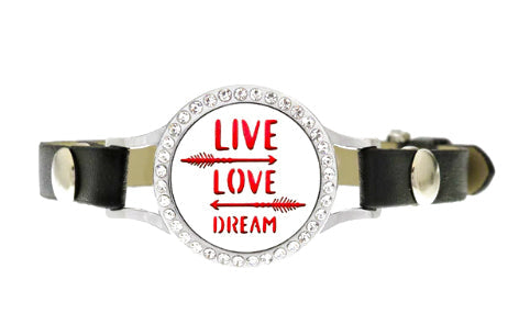 "LIVE-LOVE-DREAM" Aromatherapy Essential Oil Leather Diffuser Locket Bracelet - 316L Stainless Steel