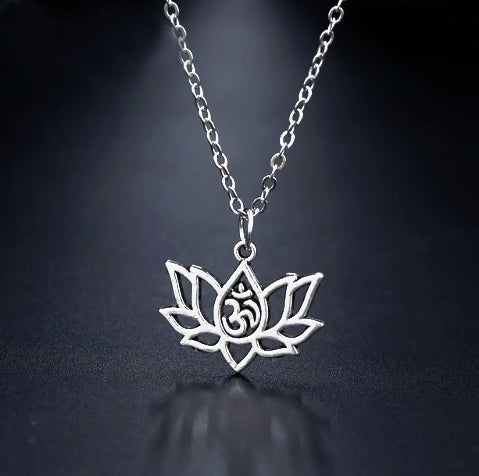 Lotus Flower Om Necklace - Pendant Yoga Namaste -Meditation