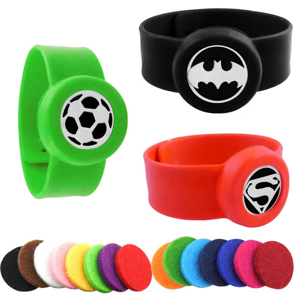 Kids Batman - Superman and Soccer Silicone Aromatherapy Essential Oil Diffuser Slap Bracelets- Adjustable
