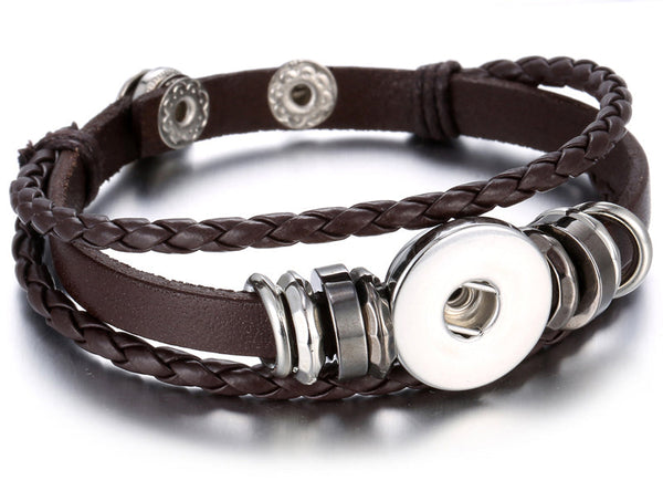 Double Braided Leather 1 Button Snap Noosa Charm Bracelet, Snap Jewelry