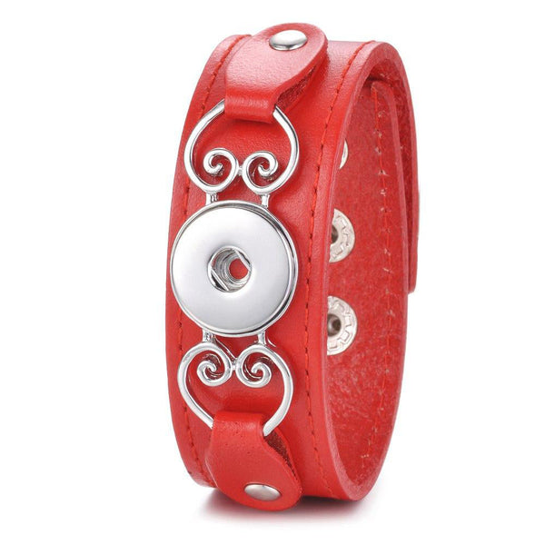 "Adjustable Leather Snap Button Bracelet with Swirly Hearts"(1pc)