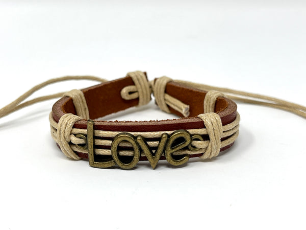 "Genuine Leather Adjustable Bracelet with LOVE Letters"(1pc)