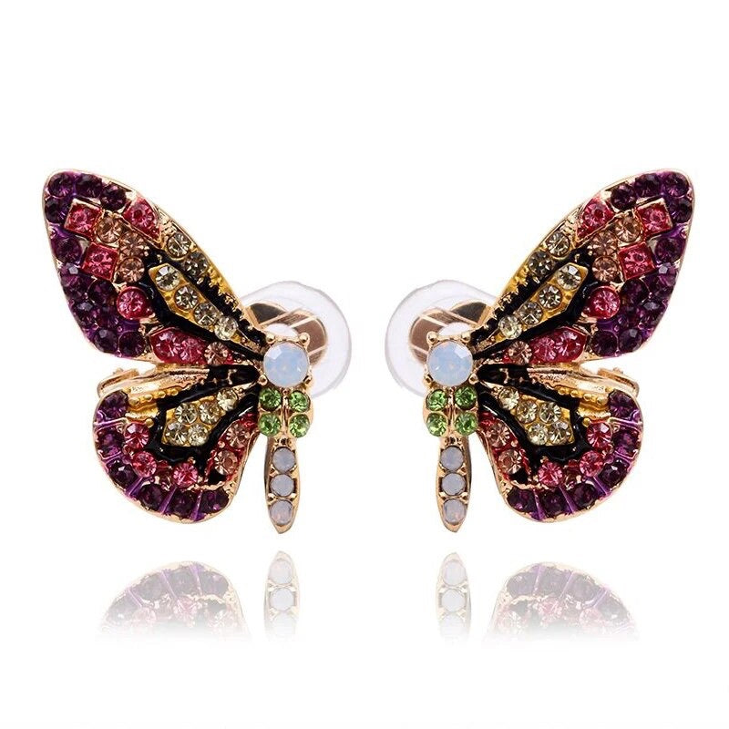 "Enchanted Flutter: Colorful Glass Butterfly Wing Earrings"