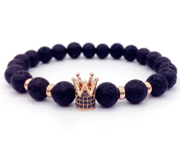 Handmade Volcanic Stone Bracelet with 5-Point Crown Charm (1pc)