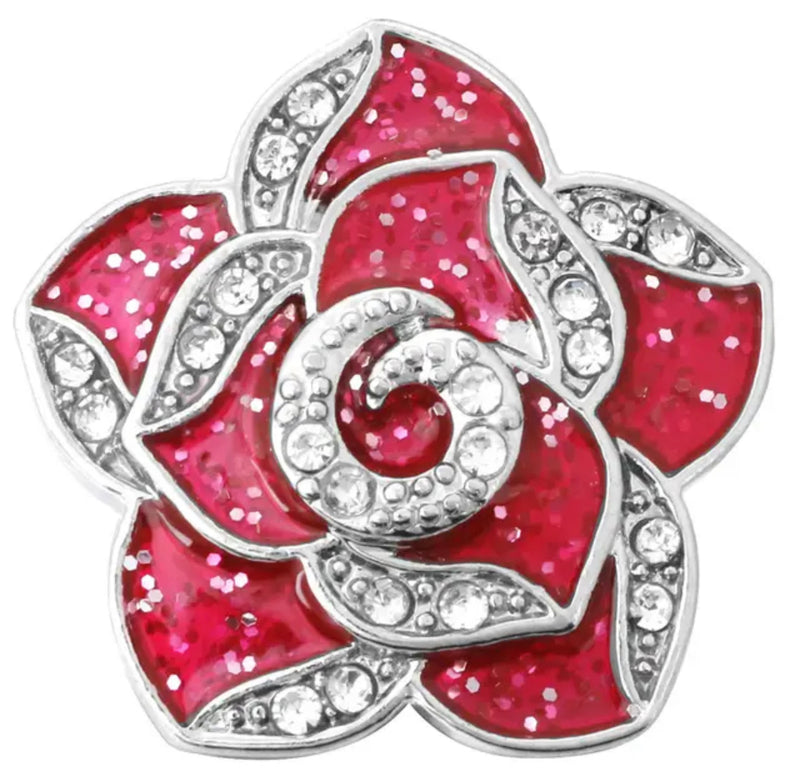 "Sparkling Rose Elegance: 18mm Clear Rhinestone Snap Button - Stunning Beauty for Your Snap Button Jewelry"
