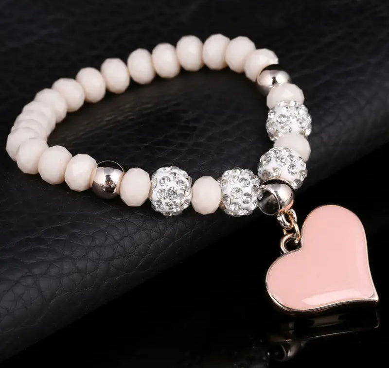 "Sparkling Love: Romantic Crystal Bead Bling Heart Pendant Bracelets for Women"