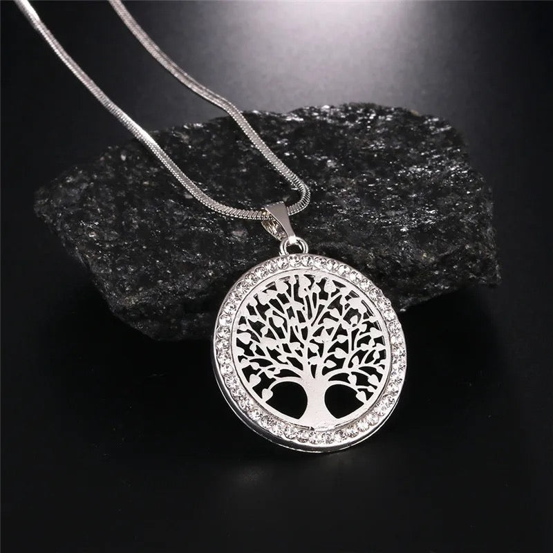 "Silvery Tree of Life Hollow Necklace - Symbolic Elegance(1pc)