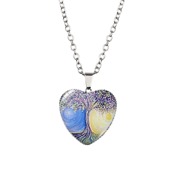 "Versatile Elegance: Divergent Tree Heart Necklace with Art Glass Cover (Set of 3 Styles) for Women"