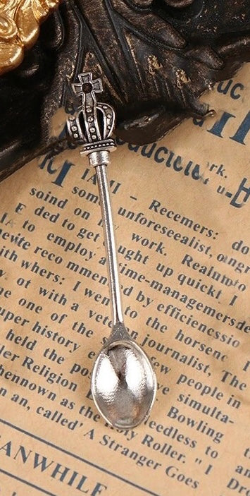 "Miniature Crown and Cross Antique Silver Spoon Charm - Regal Elegance for Keychains and Jewelry" Single Charm Included"