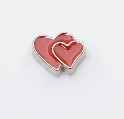 "Double Overlapping Red Heart Floating Locket Charm - Symbolize Love and Connection"(1pc)