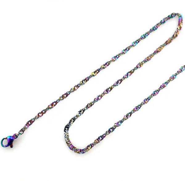 Radiant and Stylish - Stainless Steel Rainbow Wave Necklace with 18" and 20" Lengths for Charm and Pendant Customization (1pc)