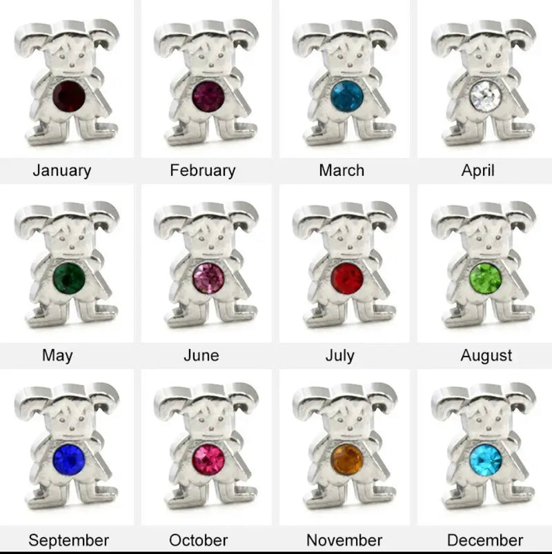 "Birthstone Boy and Girl Floating Locket Charms"(1pc)