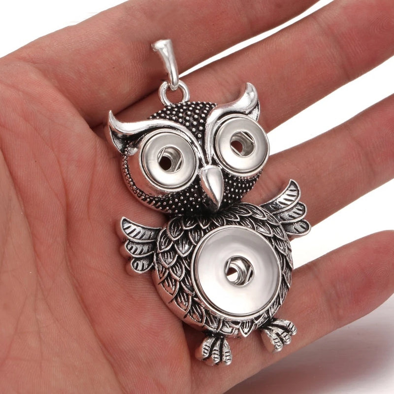"Owl Snap Pendant Necklace with Interchangeable Snap Buttons"(1pc)