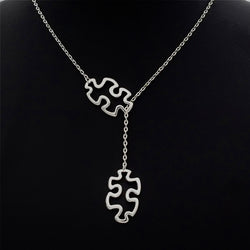 "Autism Awareness Adjustable Necklace with Double Puzzle Piece Pendant"(1pc)