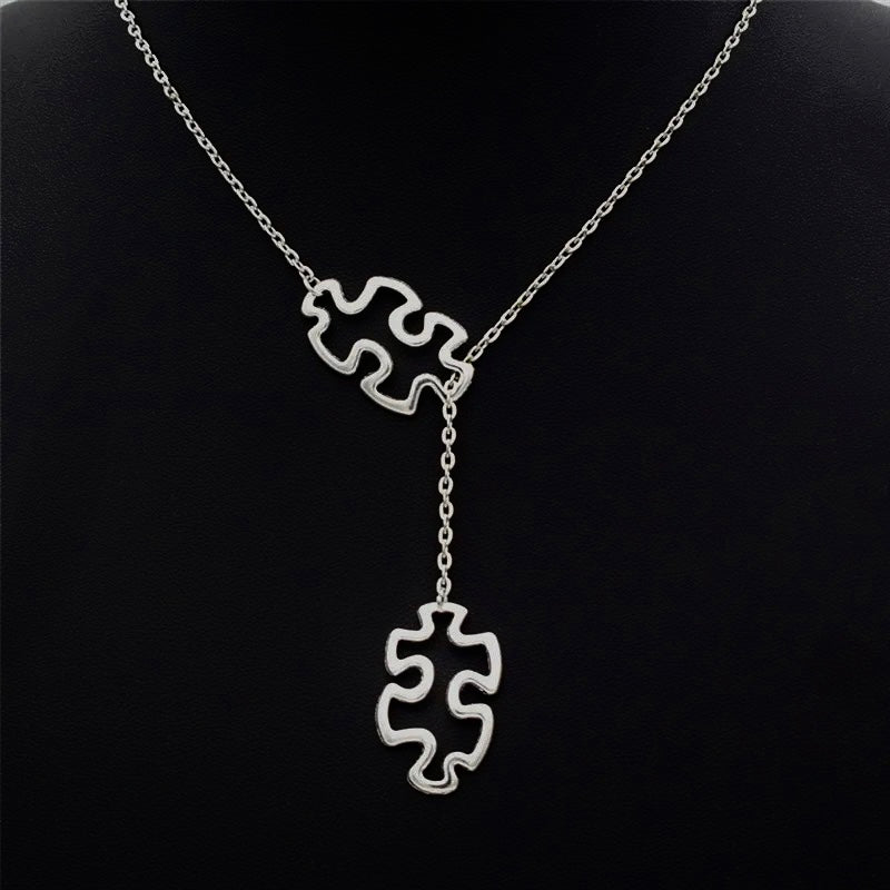 "Autism Awareness Adjustable Necklace with Double Puzzle Piece Pendant"(1pc)