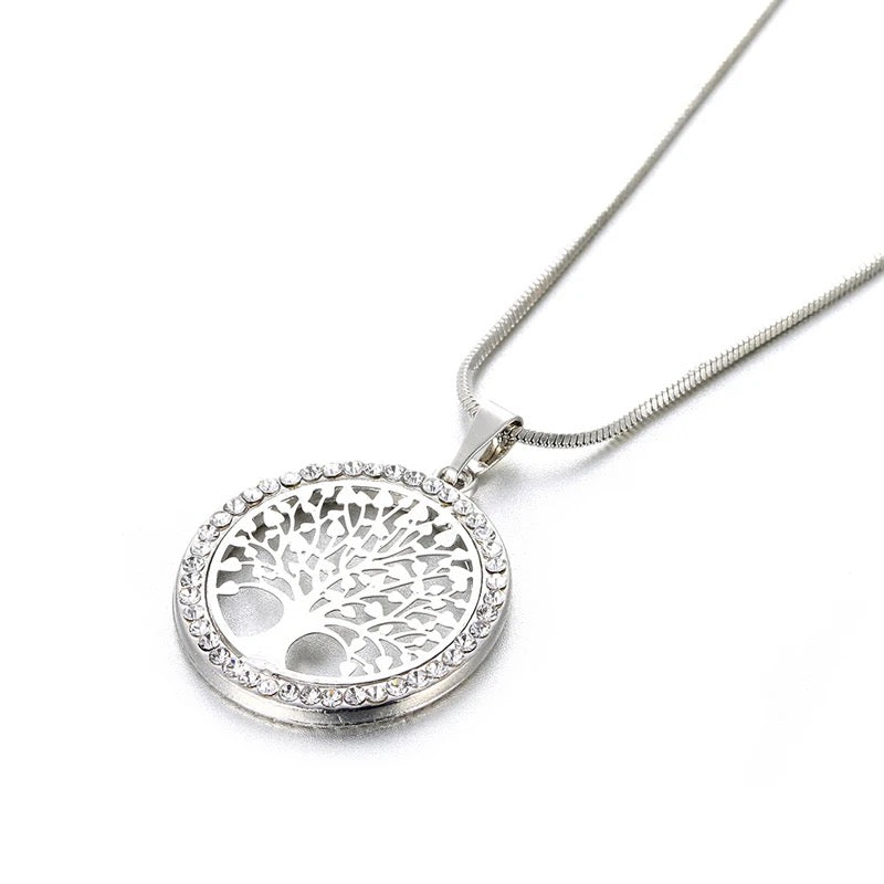 "Silvery Tree of Life Hollow Necklace - Symbolic Elegance(1pc)