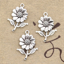 Radiant Antique Silver Detailed Sunflower Charm Pendant - Symbol of Beauty and Positivity (1pc)