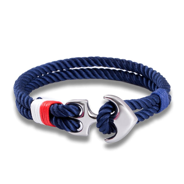 "Nautical Elegance: High-Quality Rope Bracelet with Metal Anchor Locking Hook for Men"