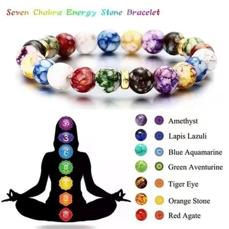 Handmade 7 Chakras Beaded Yoga/Reiki Healing Stone Bracelet (1pc)