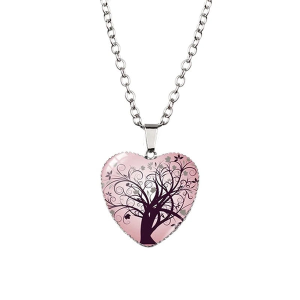 "Versatile Elegance: Divergent Tree Heart Necklace with Art Glass Cover (Set of 3 Styles) for Women"
