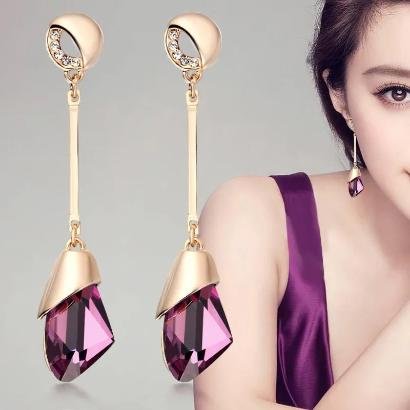 "Radiant Drops: Stunning Crystal Fashion Water Drop Earrings for Women - Available in 3 Colors"