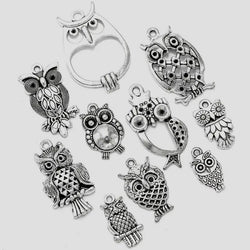Antique Silver Vintage Owl Charm Set: Embrace the Whimsy of Owls (10pcs)