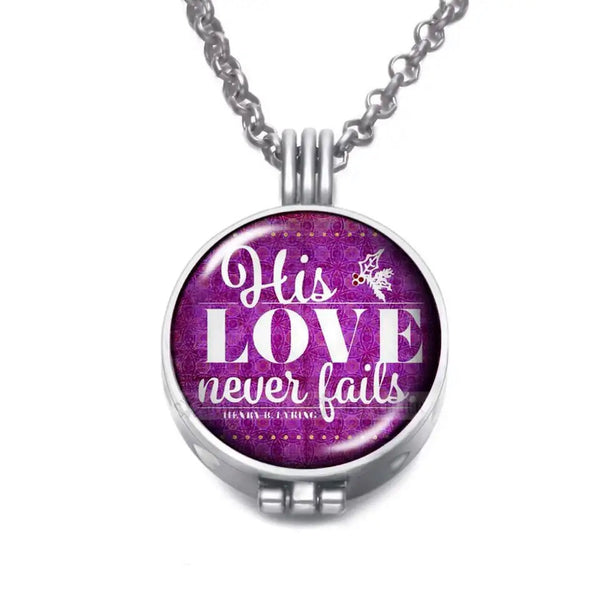 "Inspired Devotion: Christian Themed Essential Oil and Perfume Diffuser Pendant Necklaces with 25mm Glass Charm and Inspirational Words"