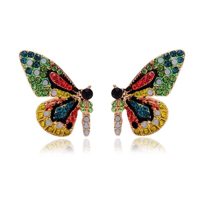 "Enchanted Flutter: Colorful Glass Butterfly Wing Earrings"