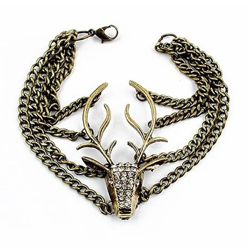 "Stunning Vintage Style Multilayer Rhinestone Deer Head Bracelet"(1pc)