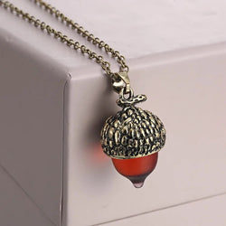 "Nature's Treasure: Glass Bronze Acorn Pendant Necklace for Women and Men"