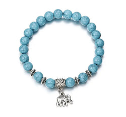 "Serene Splendor: Beautiful Blue Marble Stone Bracelet with Dangling Elephant Charm for Women"
