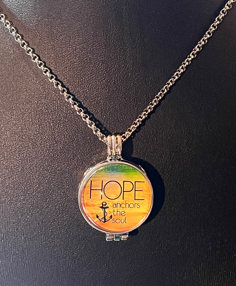 "Inspired Devotion: Christian Themed Essential Oil and Perfume Diffuser Pendant Necklaces with 25mm Glass Charm and Inspirational Words"
