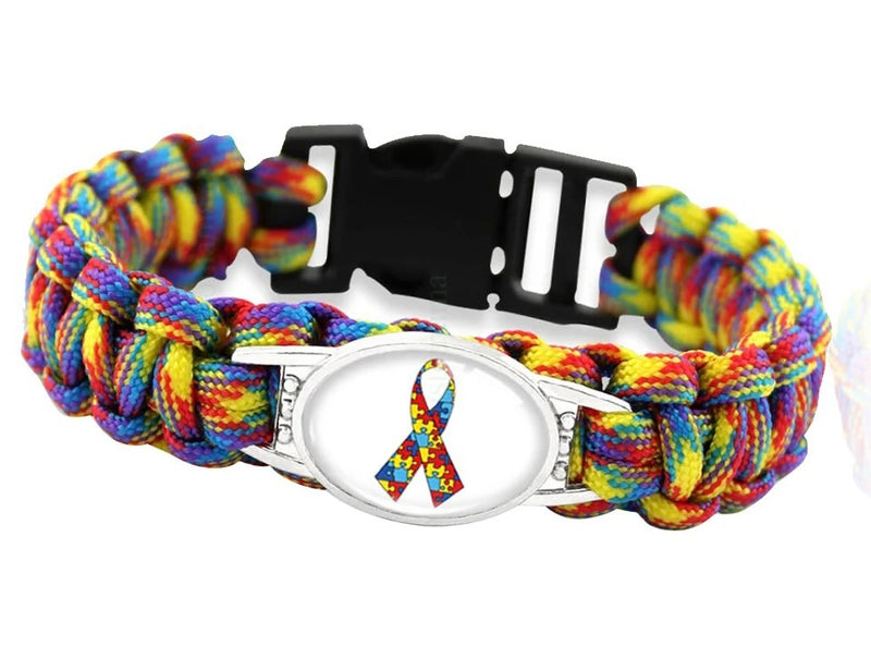 "Colorful Warrior: Awareness Fighter Bracelets with Glass Charm for Autism, Down Syndrome, and Cancer"
