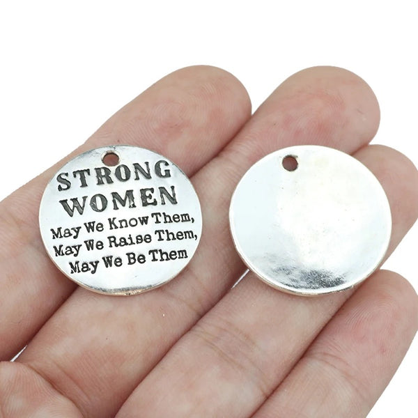"STRONG WOMEN" Circular Charm/Pendant: Celebrate the Empowerment of Women (1pc)